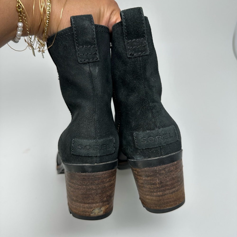 Sorel Cate Bootie Waterproof Black Leather Ankle Boots Lug Sole Sz 8 - Picture 7 of 16